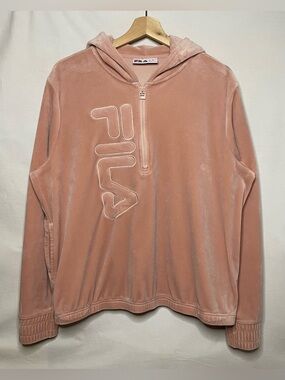 Fila Misty Pink Velour Half-Zip Hoodie Sweater